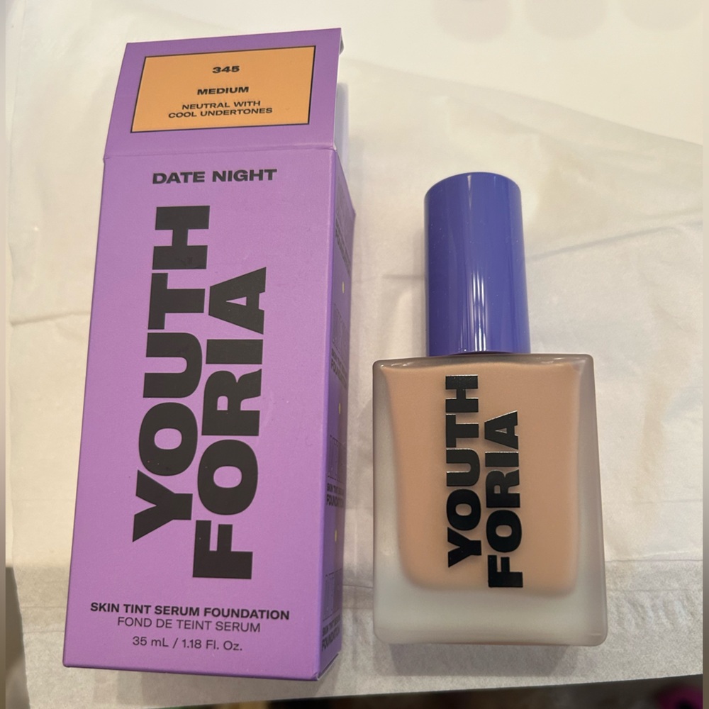 Youth Foria Skin Tint Serum Foundation 345 MEDIUM: NIB. “Date Night”